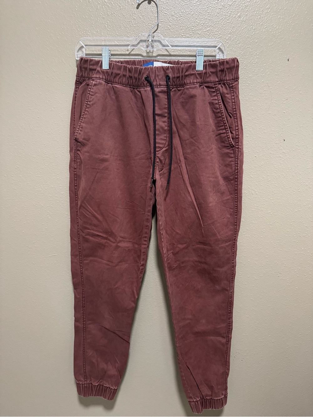 Men's Jogger Pants in Dusty Burgundy - Casual Drawstring Sweatpants